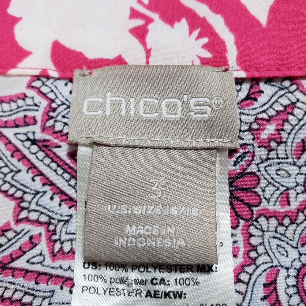 Chico's Blouse Top Womens 3 (16/18) Paisley Tie Top Dolman Sleeve Pink Orange - Picture 9 of 12